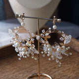 Beige Handmade Rhinestone Long Earrings Evening