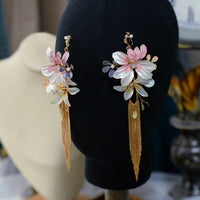 Sweety Pinky Flower Woman Evening Tassels Earrings Girls