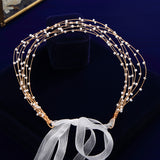 Multi-layers Handmade Brides Soft Hairbands Gold Headbands Bridal Pearls Hair Accessories Crystal Headpieces