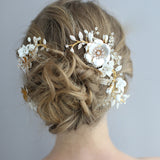 Gold Flower Bridal Crystal Hair Comb Headpiece Hair Sticks Wedding Hair Accessories