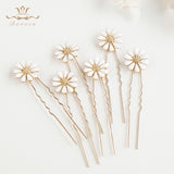 6 pics Sunflower Bridesmaid Crystals Hair Clips Women Daily Gold Brides Hairpins Wedding Sticks for Brides