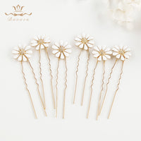 6 pics Sunflower Bridesmaid Crystals Hair Clips Women Daily Gold Brides Hairpins Wedding Sticks for Brides