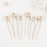 6 pics Sunflower Bridesmaid Crystals Hair Clips Women Daily Gold Brides Hairpins Wedding Sticks for Brides