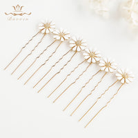 6 pics Sunflower Bridesmaid Crystals Hair Clips Women Daily Gold Brides Hairpins Wedding Sticks for Brides