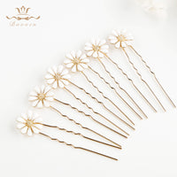 6 pics Sunflower Bridesmaid Crystals Hair Clips Women Daily Gold Brides Hairpins Wedding Sticks for Brides