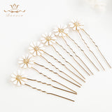 6 pics Sunflower Bridesmaid Crystals Hair Clips Women Daily Gold Brides Hairpins Wedding Sticks for Brides