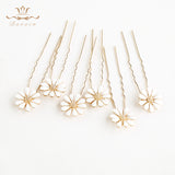 6 pics Sunflower Bridesmaid Crystals Hair Clips Women Daily Gold Brides Hairpins Wedding Sticks for Brides