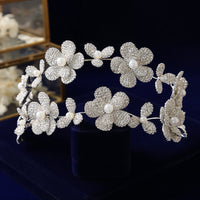 Double Layres Flower Brides Tiaras Crowns Crystal Silver Brides Headbands