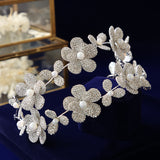 Double Layres Flower Brides Tiaras Crowns Crystal Silver Brides Headbands