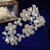 Double Layres Flower Brides Tiaras Crowns Crystal Silver Brides Headbands