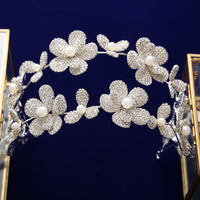 Double Layres Flower Brides Tiaras Crowns Crystal Silver Brides Headbands