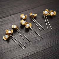 5 pics Gold color Pearls Hairpins Gold Hair Sticks