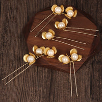 5 pics Gold color Pearls Hairpins Gold Hair Sticks