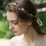 Gold Brides Long Hairbands Rhinestones Headbands Bridal Crystal Hair accessory