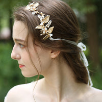 Gold Leaves Brides Long Hairbands Rhinestones Headbands Bridal Crystal Hair accessory