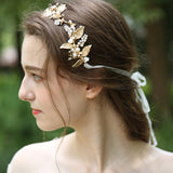 Gold Leaves Brides Long Hairbands Rhinestones Headbands Bridal Crystal Hair accessory