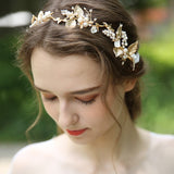 Gold Leaves Brides Long Hairbands Rhinestones Headbands Bridal Crystal Hair accessory