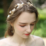 Gold Leaves Brides Long Hairbands Rhinestones Headbands Bridal Crystal Hair accessory