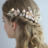 Cute Gold Leaves Brides Tiaras Hairaband Flower Hairpins D2315