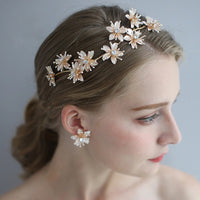 Flower Brides Long Hairbands set Bridal Barrettes Headpieces Wedding Hair Accessory D2323