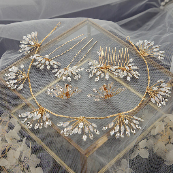 Flower Brides Hair Combs Leaves Hairbands Rhinestone Hair Sticks