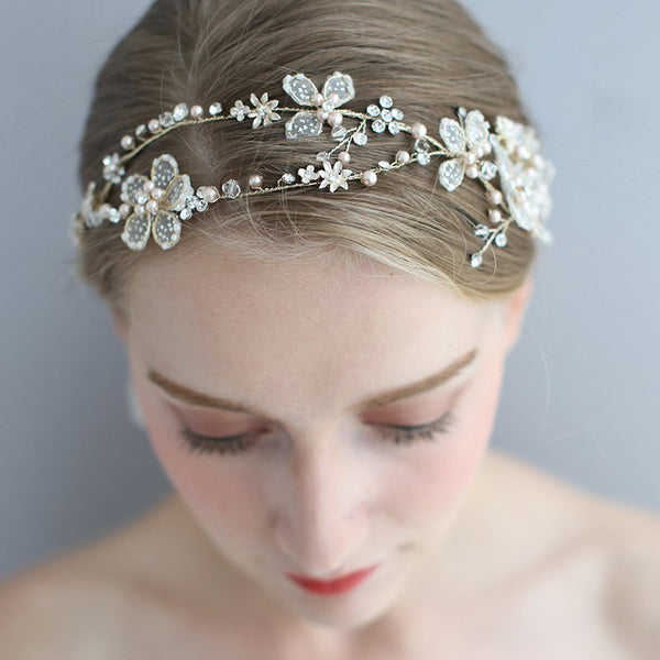 Handmade Flower Bridal Pearls Hairbands Headpiece Tiaras Wedding Hair Accessories G4161