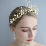 European Gold Pearls Brides Tiaras Headpieces set Bridal Crowns Wedding Hair Accessory G4169