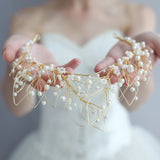 European Gold Pearls Brides Tiaras Headpieces set Bridal Crowns Wedding Hair Accessory G4169