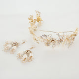 2T Flower Brides Hairbands with Earring Bridal Barrettes Headpieces