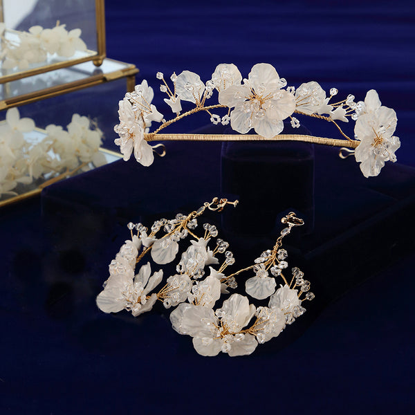 New Korean Flower Brides Tiaras Headbands with Earring