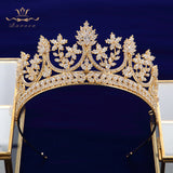 Royal Queen Rose Gold Tiaras Crowns for Brides Crystal Brides Hairbands Full Zircon Wedding Hair Accessories