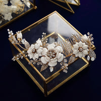 European Handmade Brides Ceramic Flower Hair Combs Crystal Headbands Wedding Hair Jewelry S8184