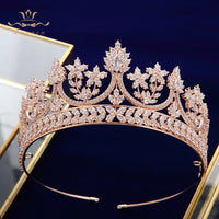 Royal Queen Rose Gold Tiaras Crowns for Brides Crystal Brides Hairbands Full Zircon Wedding Hair Accessories