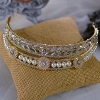 European Pearls Crowns Gold Bride Hairbands Wedding Headpieces