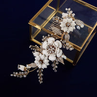 European Handmade Brides Ceramic Flower Hair Combs Crystal Headbands Wedding Hair Jewelry S8184