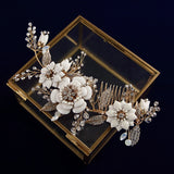 European Handmade Brides Ceramic Flower Hair Combs Crystal Headbands Wedding Hair Jewelry S8184