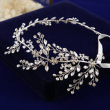 Adjust Gold Crystal Brides Hairbands Long Tiaras Headpiece with Ribbon Wedding Hair Accessories