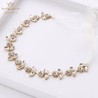 Korean Gold Crystal Brides Hairbands with Ribbon Soft Wedding Hair Accessories