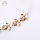 Korean Gold Crystal Brides Hairbands with Ribbon Soft Wedding Hair Accessories