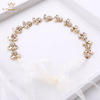 Korean Gold Crystal Brides Hairbands with Ribbon Soft Wedding Hair Accessories