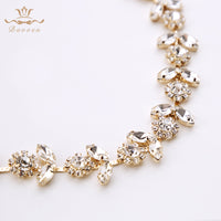 Korean Gold Crystal Brides Hairbands with Ribbon Soft Wedding Hair Accessories