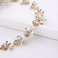 Korean Gold Crystal Brides Hairbands with Ribbon Soft Wedding Hair Accessories