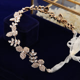 Crystal Soft Brides Hairbands Gold Long Tiaras Headbands with Ribbon Wedding Hair Accessories