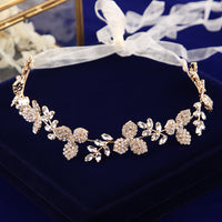 Crystal Soft Brides Hairbands Gold Long Tiaras Headbands with Ribbon Wedding Hair Accessories