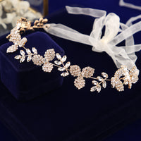 Crystal Soft Brides Hairbands Gold Long Tiaras Headbands with Ribbon Wedding Hair Accessories