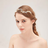 Sparkling Handmade Leaf Wedding Hair Accessories Bride Pearls Headbands Fashion Gold Bridal Tiaras Headpiece For Bride