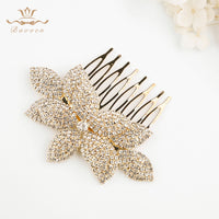 Woman Crystal Brides Hair Combs European Leaves Gold Hair Sticks Wedding Hair Accessory