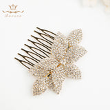 Woman Crystal Brides Hair Combs European Leaves Gold Hair Sticks Wedding Hair Accessory