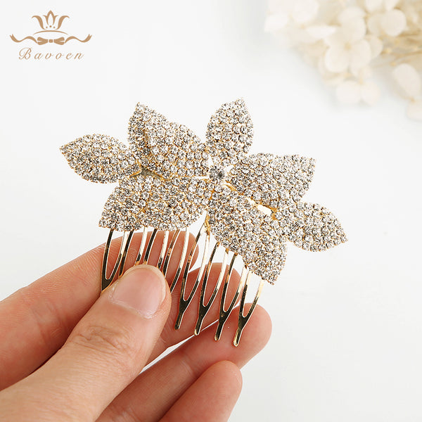 Woman Crystal Brides Hair Combs European Leaves Gold Hair Sticks Wedding Hair Accessory