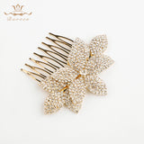 Woman Crystal Brides Hair Combs European Leaves Gold Hair Sticks Wedding Hair Accessory